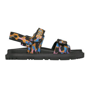 Christian Dior Act Dway Mizza Black Silk Gold Logo Strap Flat Dad Sandal 40